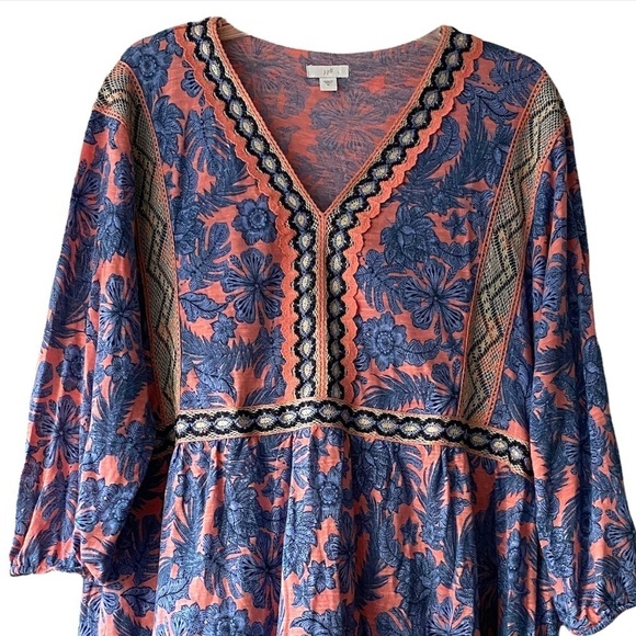 J Jill Boho Floral V Neck Embroidered Cotton Blend Tunic/Dress size XL - Picture 3 of 6